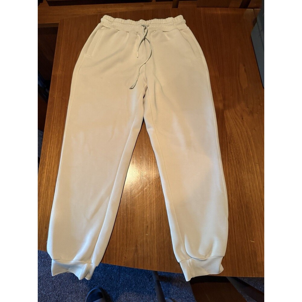 Yunoga Womens Casual Street SweatPants Size M Loose Beige Cream Tan